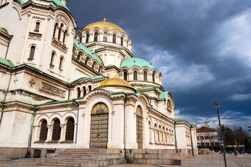 Ornate Side Entrance of Saint Alexander Nevsky Cathedral in Sofia, Bulgaria