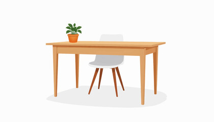 Minimalist wooden desk with succulent plant, elegant simplicity
