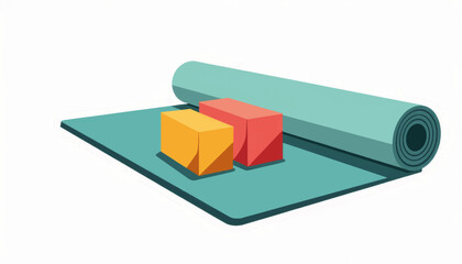 Yoga mat with blocks for practice, vibrant meditation tools