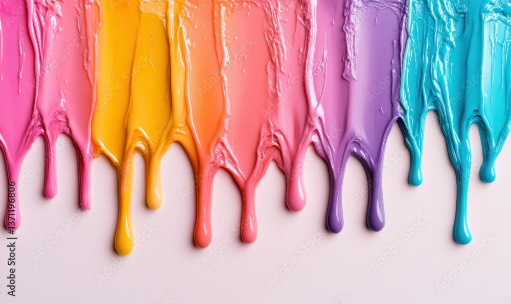 Poster a visually striking array of colorful paint elegantly drips down the surface, creating a vivid spect