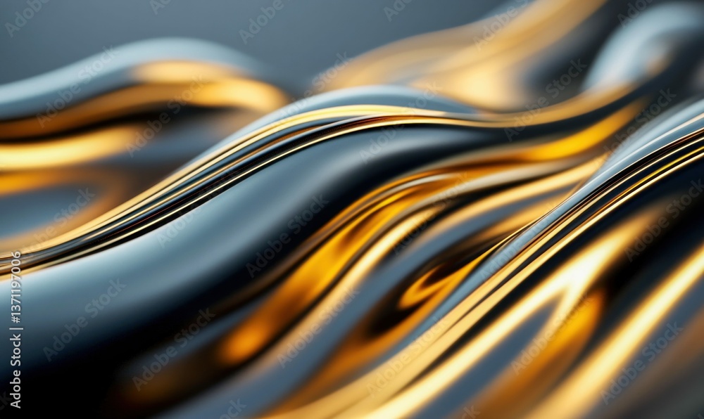 Poster reflective golden waves cascade across this elegant metallic surface, creating an abstract, fluid de