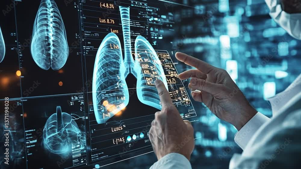 Poster digital x ray body scan interface rendering in a medical setting generative ai