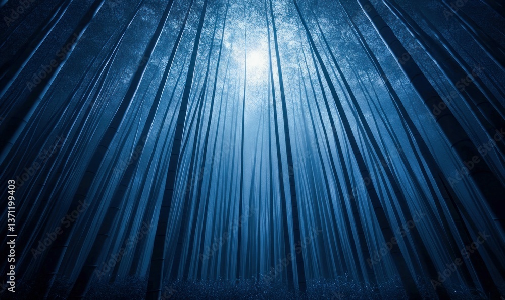 Aufkleber sunlight filters through a dense bamboo forest, creating a calming and ethereal atmosphere.