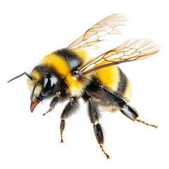 A stunning macro shot of a bumblebee in flight against a transparent background, a stunning bumblebee flying macro shot isolated on transparent background