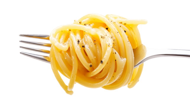 Close-Up of Buttery Yellow Pasta on a Fork, PNG