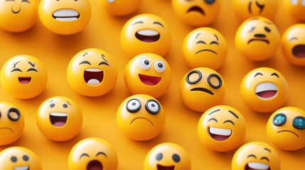 Diverse range of emoji faces on a yellow background
