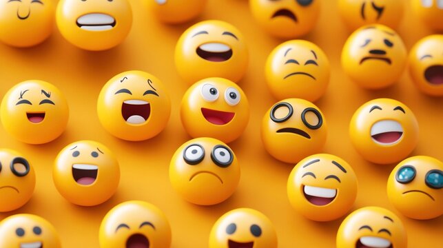 Diverse range of emoji faces on a yellow background