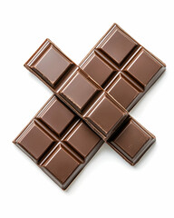 Fototapeta premium Two milk chocolate bars, crisscrossed, isolated on white