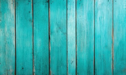Naklejka premium A vibrant turquoise wood panel background with a weathered texture creates a rustic charm.