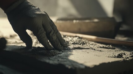 A construction worker applying cement to a surface. Featuring focus and precision