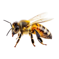 A honey bee walks gracefully on a clean transparent background in a closeup view showcasing its intricate features, honey bee walking isolated on transparent backgroundcutout