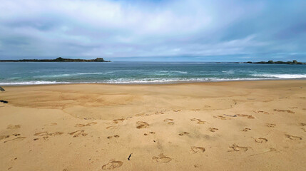 Beach with golden sand and crystal-clear water