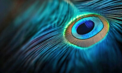 Obraz premium A mesmerizing close-up of a peacock feather reveals its vivid colors and stunning details.