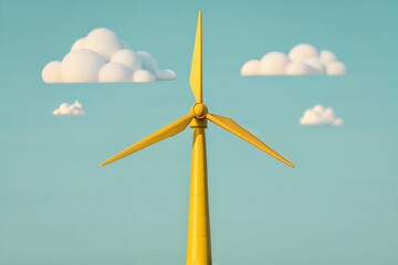 3D rendering of a yellow energy wind turbine, symbolizing renewable energy and sustainability. (3d-icon)