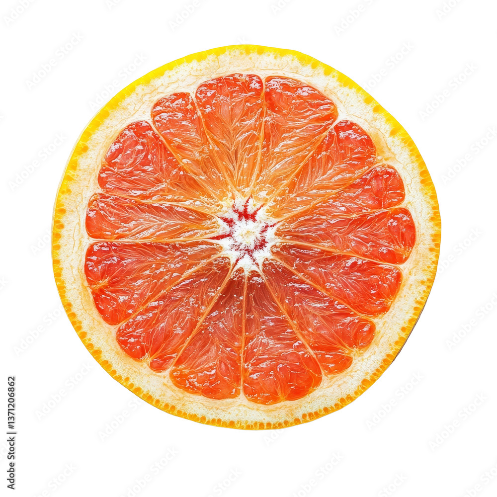 Poster freshly sliced grapefruit half on a clean transparent background ready for culinary use or healthy s