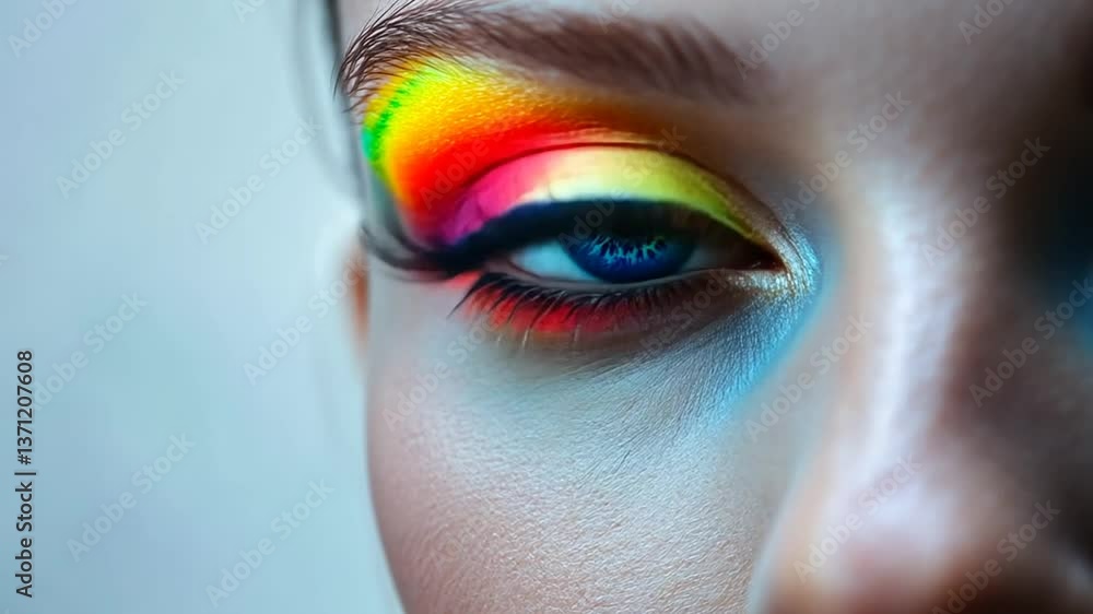 Poster close up of a vibrant eye displaying stunning colors and patterns generative ai