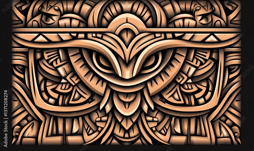 Poster detailed and symmetrical graphic design showcases stylized elements with intricate line work and pat