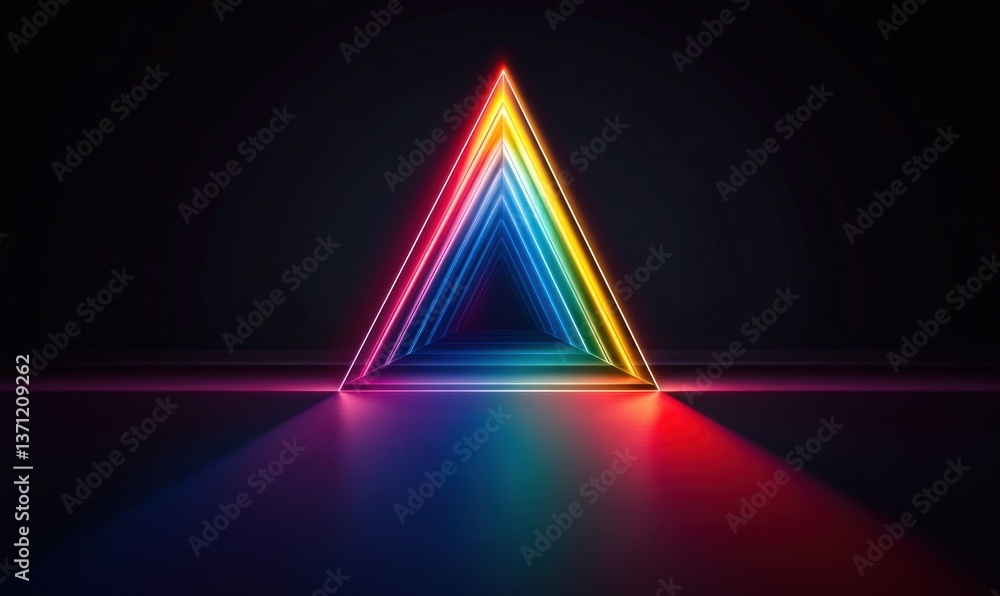 Poster a vibrant neon triangle tunnel radiates with spectrum colors, creating a captivating abstract design