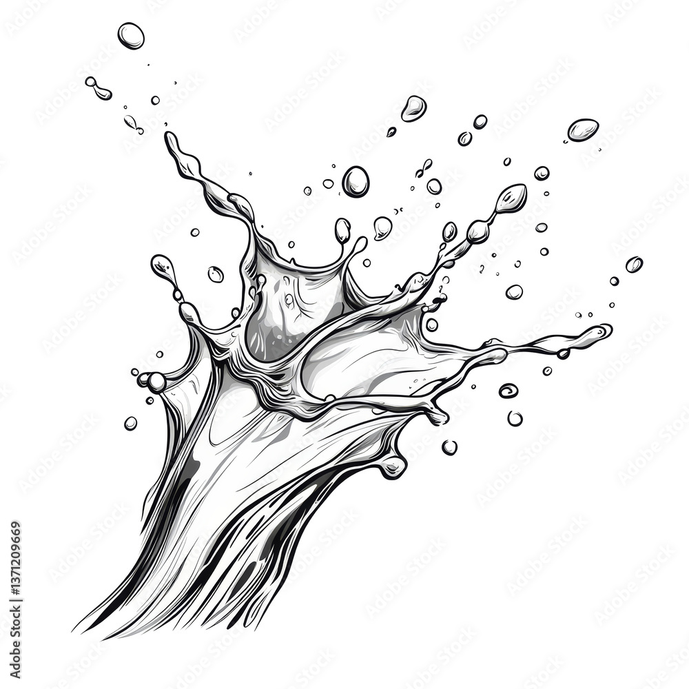 Poster isolated illustration of a water splash showcasing dynamic flow and movement in a natural setting, f