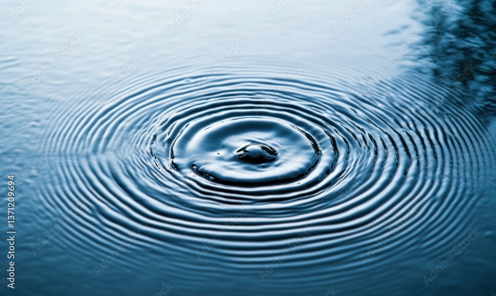 Poster ripples expand across the tranquil water surface, creating concentric circles from a single drop.