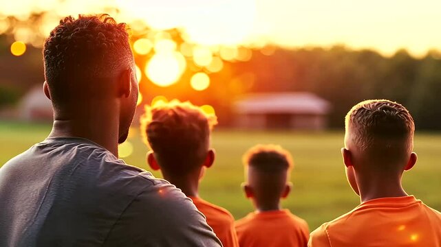 A dedicated coach motivates and strategizes with a youth soccer team ahead of their big game.