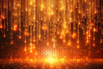 Glowing Orange Firewall with Falling Binary Code on Dark Background