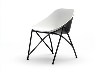 A modern chair with white seat and black metal leg structure view