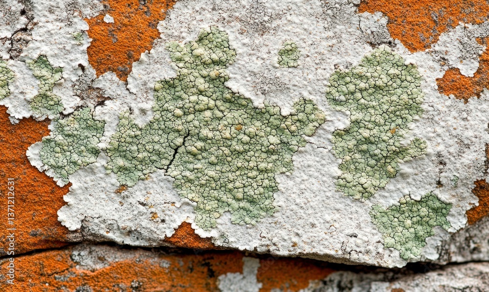 Aufkleber various lichen species create a vibrant tapestry of color and texture on a stone surface.