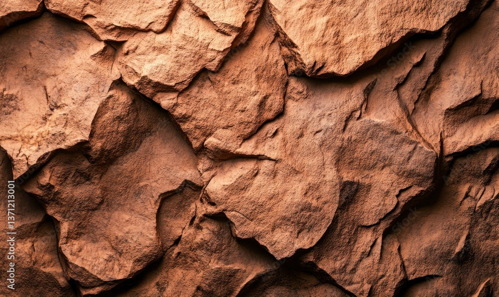 Poster a textural close-up of rugged, reddish-brown rocks creating an abstract and weathered stone surface.