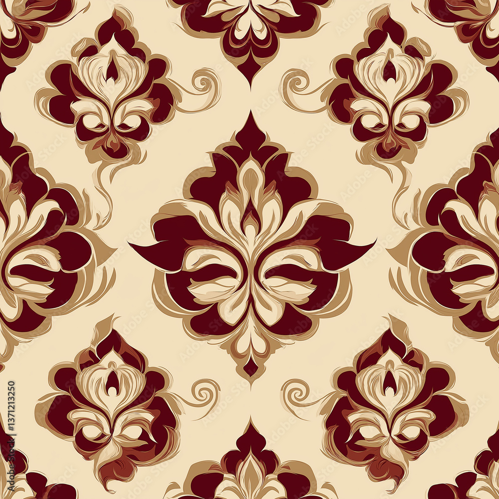 Poster maroon and gold damask pattern creating luxurious and elegant background