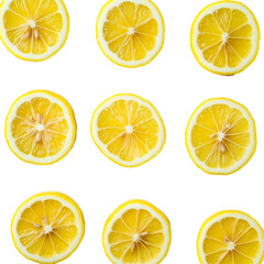 Fresh lemon slices arranged neatly on a clean transparent background for culinary and decorative purposes, Fresh lemon slices on transparent background
