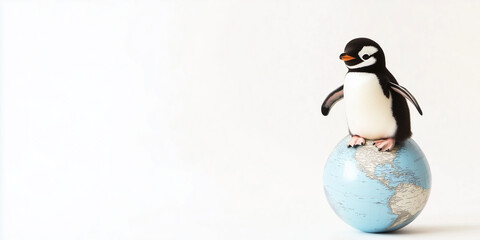 Penguins standing on Earth globe. World penguin day