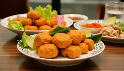 Delicious Fried Fish Balls with Fresh Garnishes
