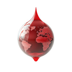 World globe shaped blood droplet symbolizes awareness for hemophilia day, World globe and blood droplet for hemophilia day isolated on transparent background