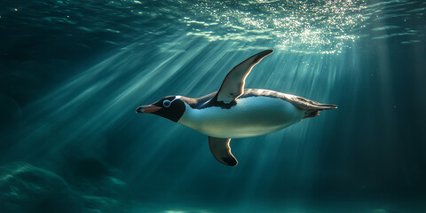Group of penguins in snow Arctic environment. World penguin day