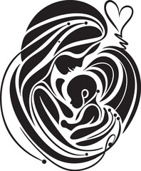 Elegant Line Art of Mother and Baby Bonding