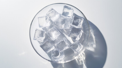 透明皿の氷を上から照らし幾何学の美を表現