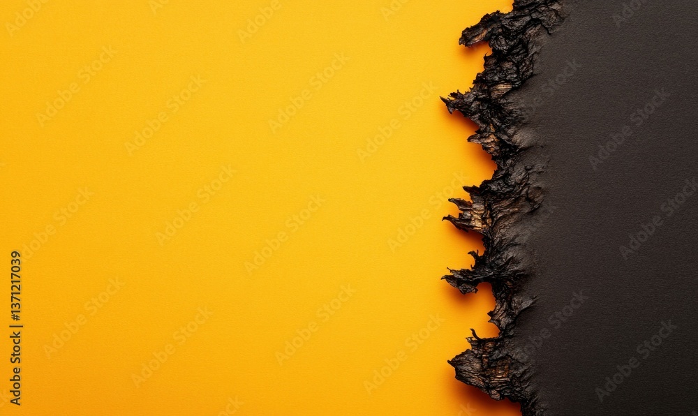 Poster an abstract background showcases a sharp edge between rustic dark bark and sunny yellow.