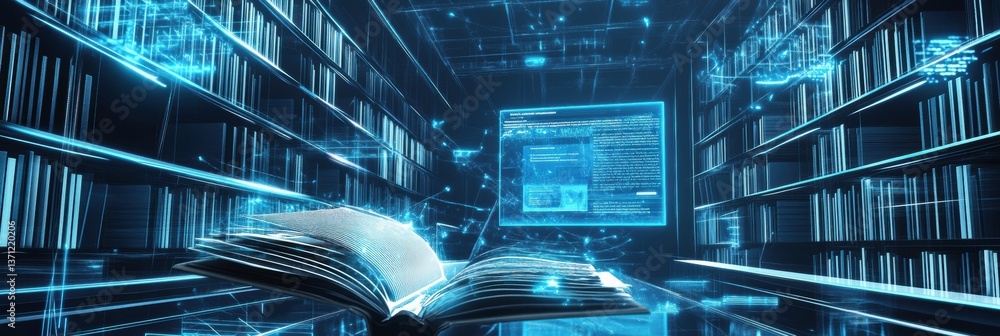Leinwandbilder futuristic learning space with holographic screens and floating books designed for advanced educatio