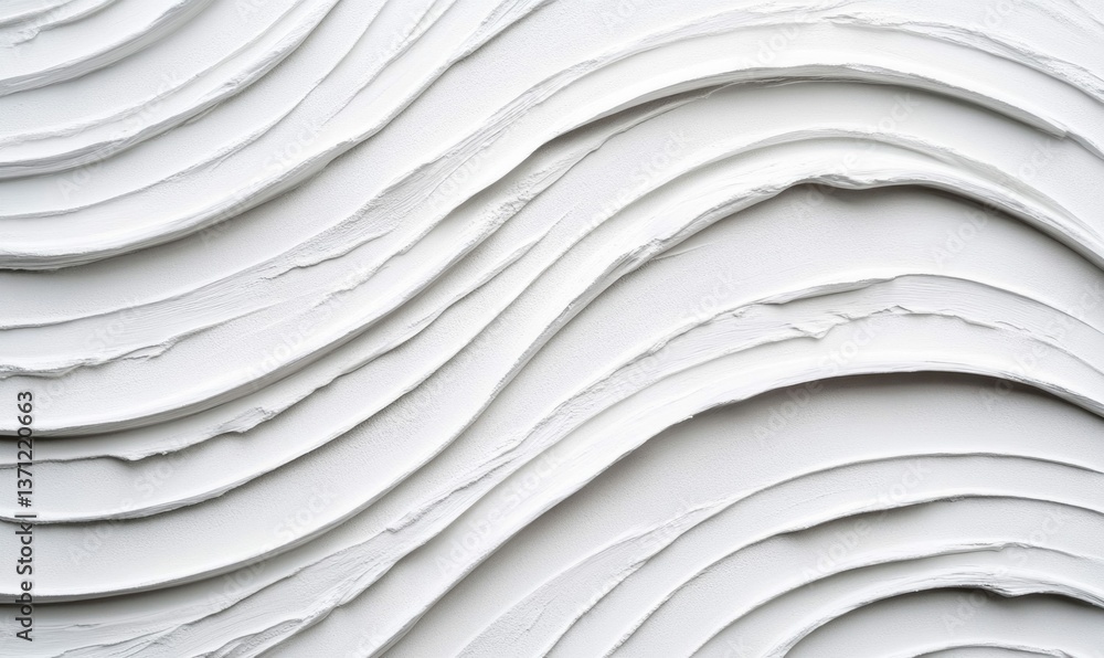 Poster wavy white paint creates a minimalist abstract background with smooth curves and a tactile texture.