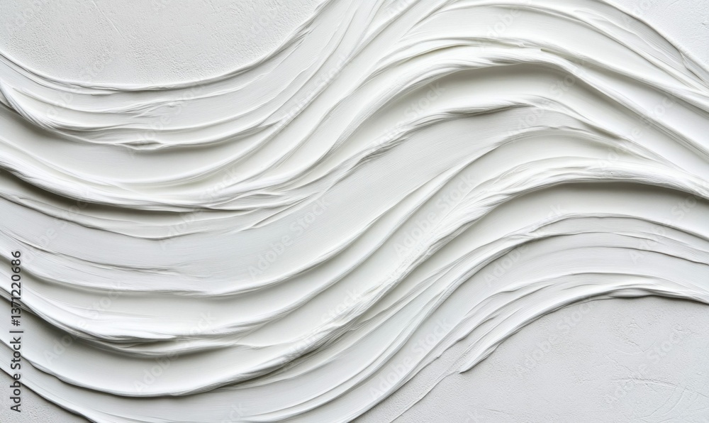 Poster flowing white plaster art creates a textured abstract background with elegant, simple wave patterns.