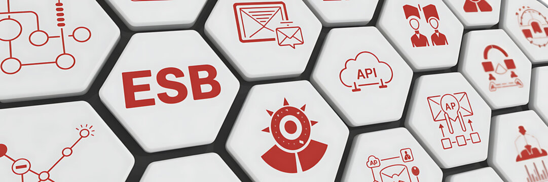 ESB Concept with 3D Illustration and Modern Digital Background &ndash; Enterprise Service Bus Integration Architecture Design