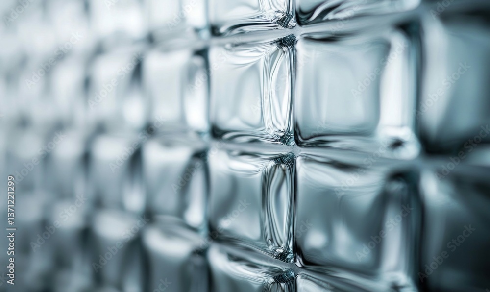 Poster close-up of a wall with repeating glass blocks forming a textured, geometric pattern.