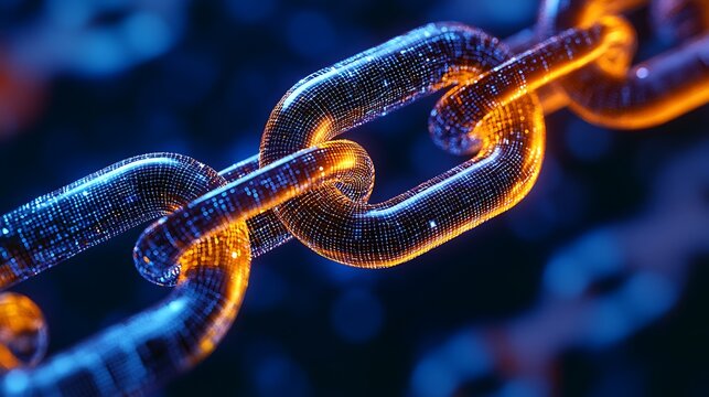 Blockchain digital network with glowing chain link technology and system picture