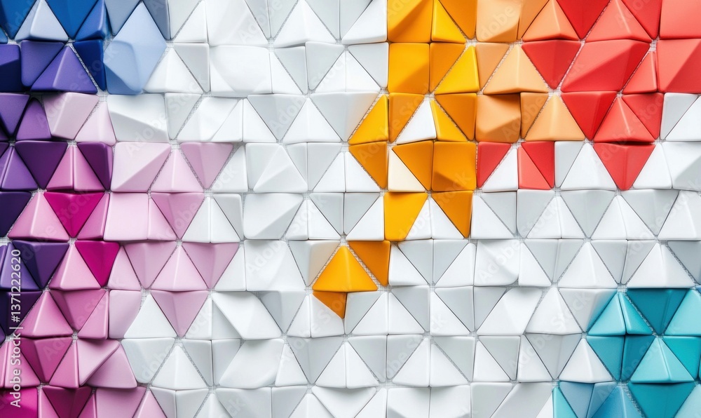 Poster vibrant array of colorful triangles creates a modern, geometric background with a unique textured pa