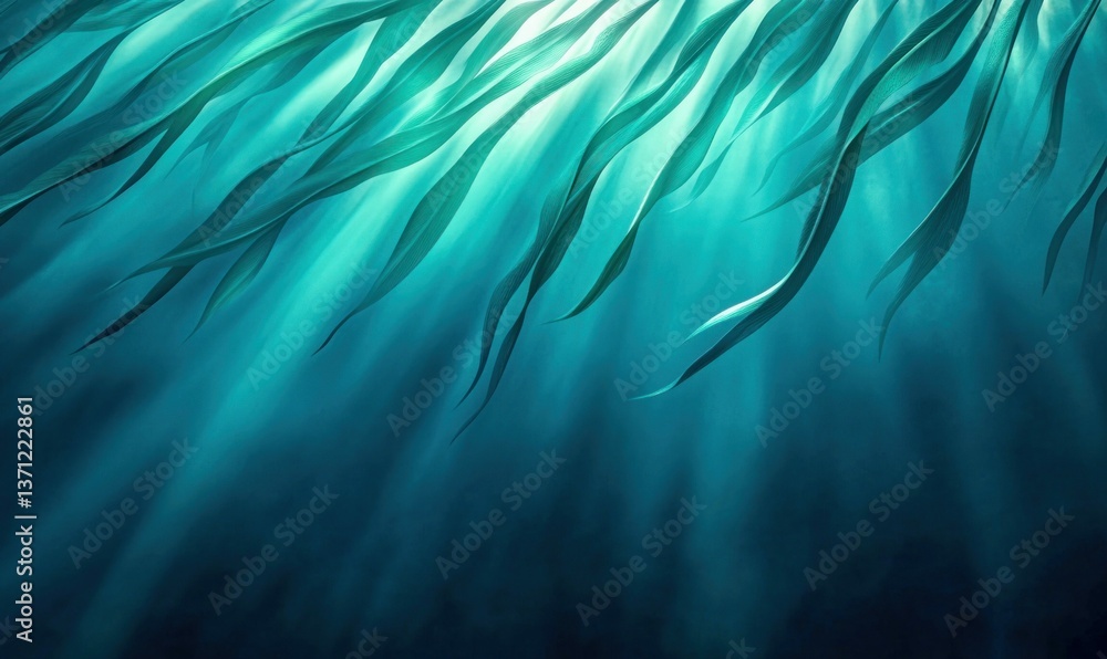 Aufkleber sunlight filters through a kelp forest canopy creating a serene underwater scene with turquoise hues