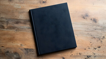 Black Notebook On Wooden Table Top View