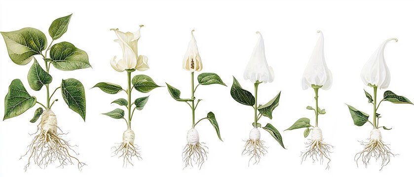 Botanical study of Datura stramonium phases, a close-up illustration