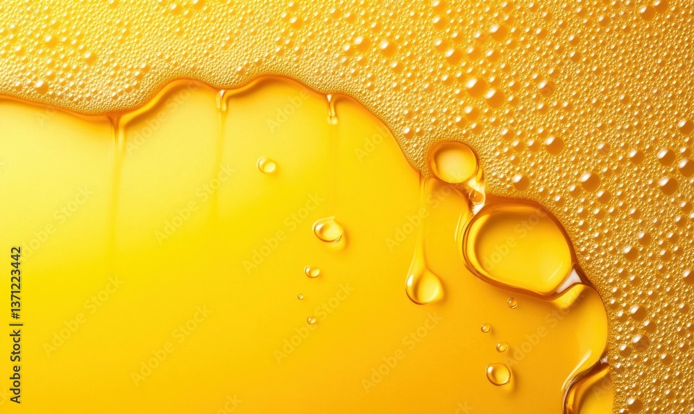 Poster close-up of flowing golden liquid displaying a range of captivating textures and patterns.
