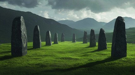 Celtic rituals in ancient landscapes scotland gigapixel art mystical setting aerial view timeless heritage